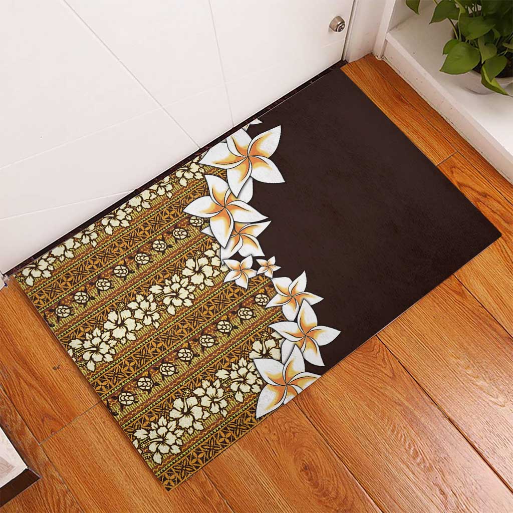 Vintage Hibiscus Turtle Pattern Rubber Doormat with Plumeria Half Style LT9 - Polynesian Pride