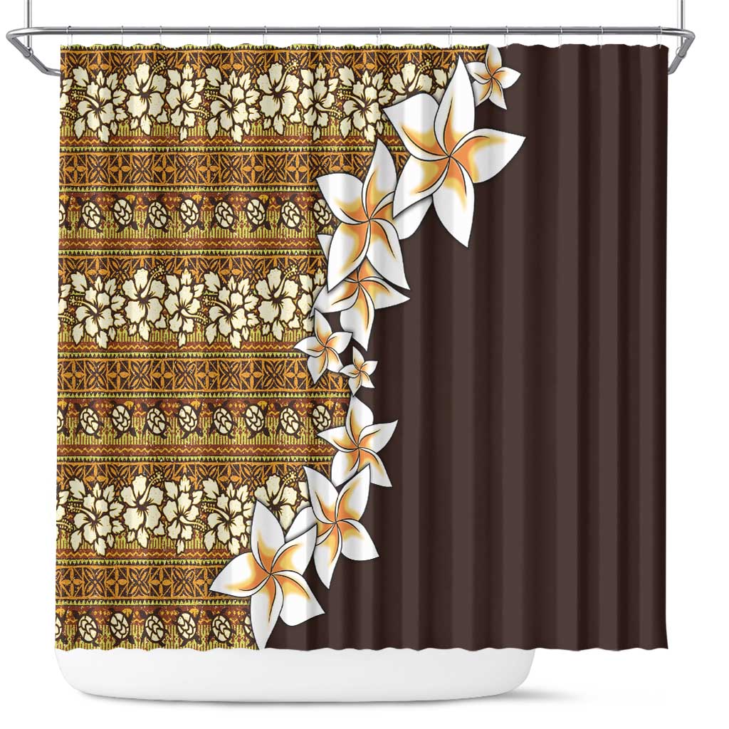 Vintage Hibiscus Turtle Pattern Shower Curtain with Plumeria Half Style