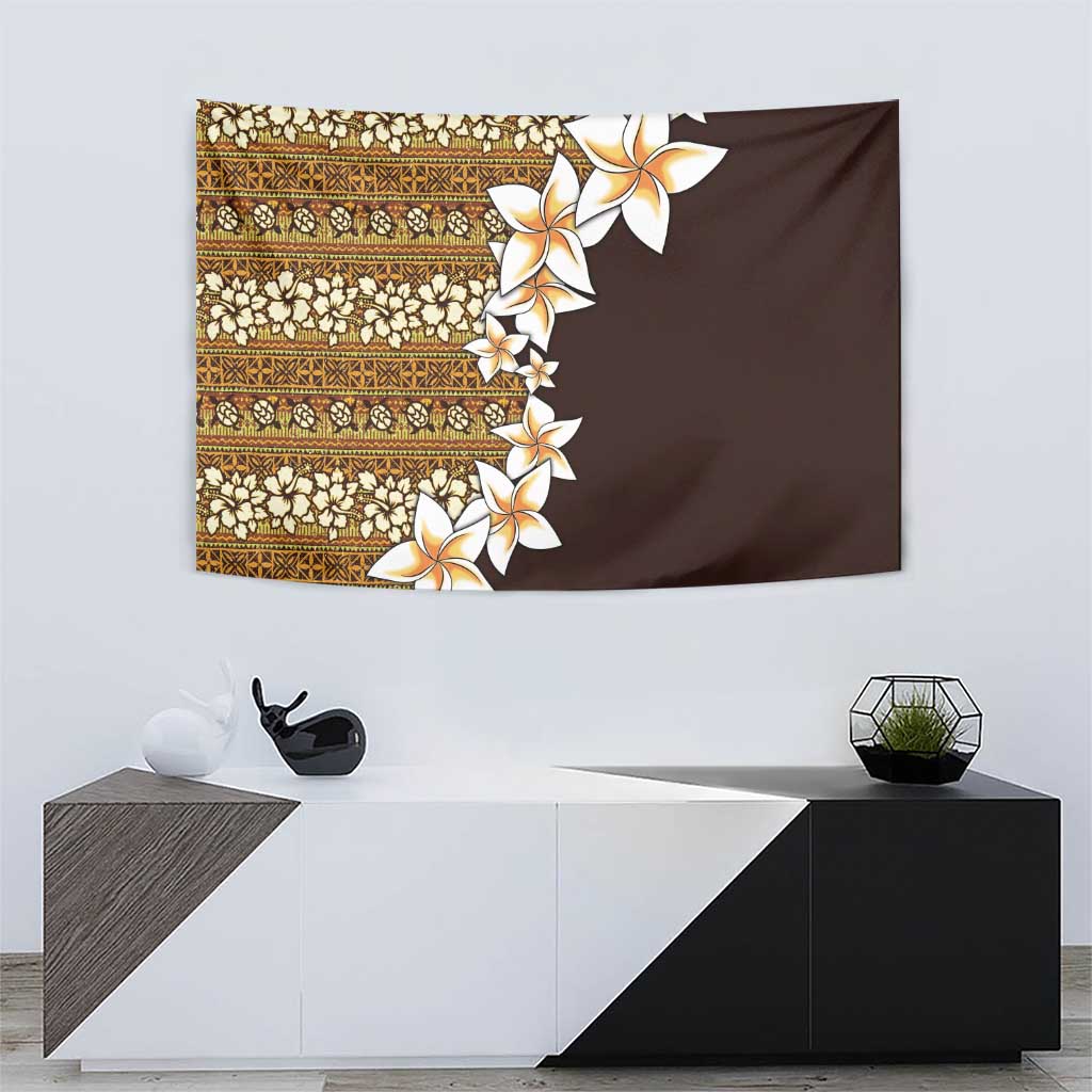 Vintage Hibiscus Turtle Pattern Tapestry with Plumeria Half Style