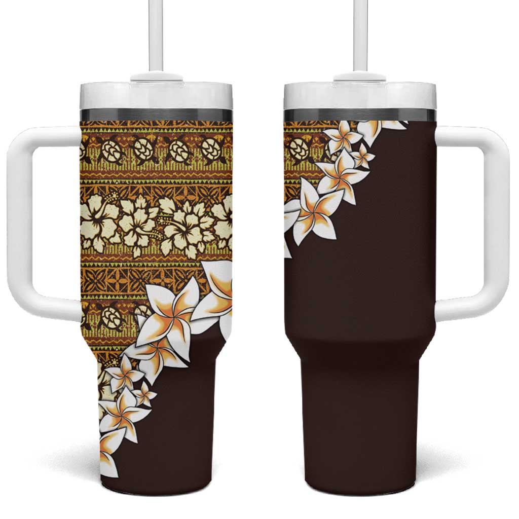 Vintage Hibiscus Turtle Pattern Tumbler With Handle with Plumeria Half Style