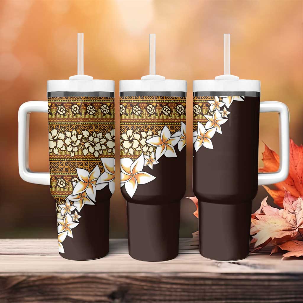 Vintage Hibiscus Turtle Pattern Tumbler With Handle with Plumeria Half Style