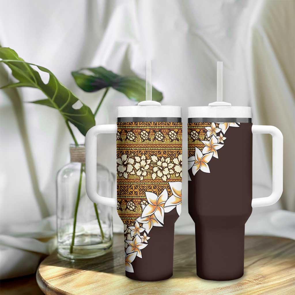 Vintage Hibiscus Turtle Pattern Tumbler With Handle with Plumeria Half Style