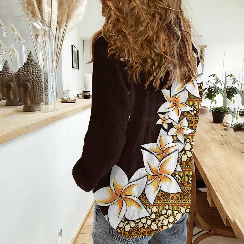 Vintage Hibiscus Turtle Pattern Women Casual Shirt with Plumeria Half Style LT9 - Polynesian Pride