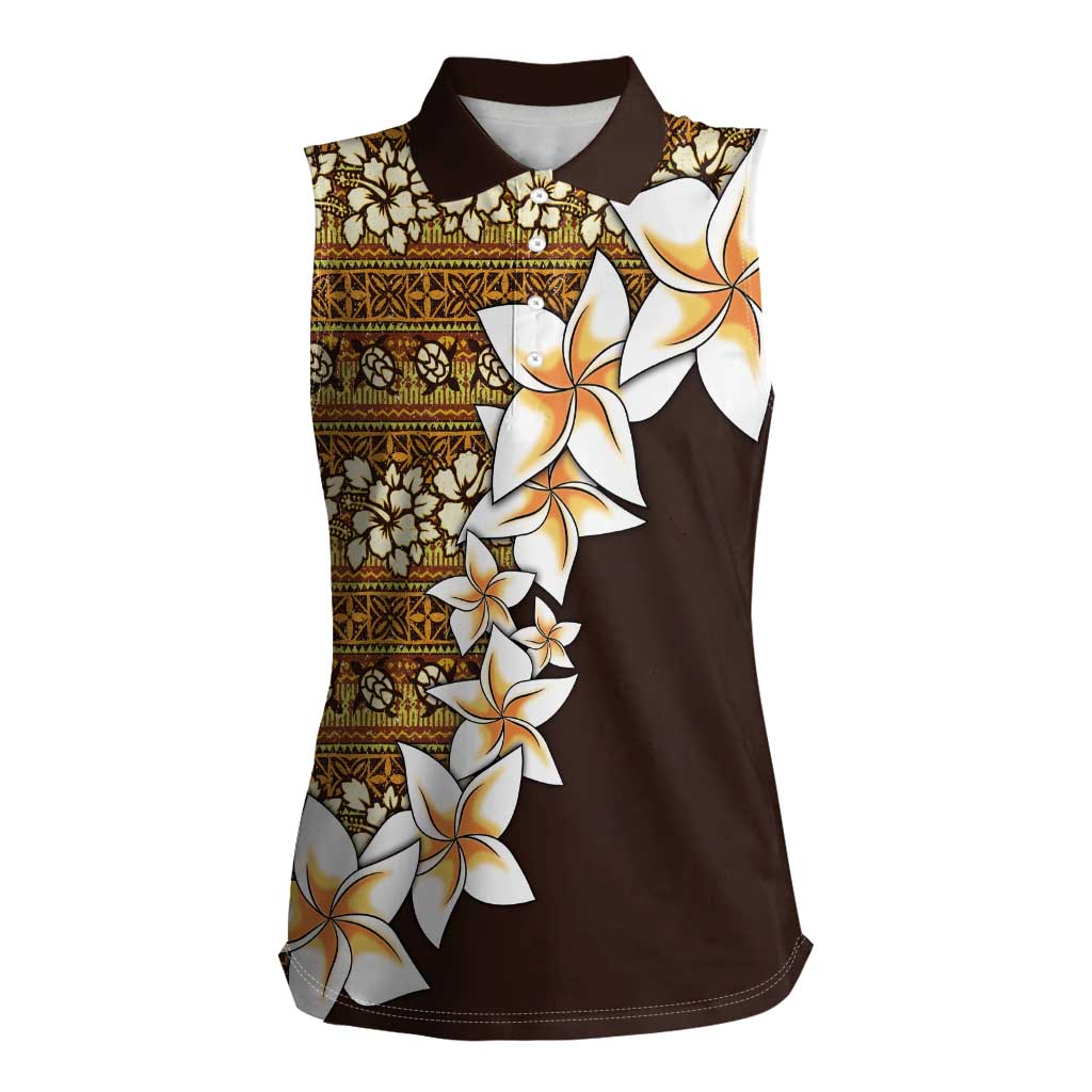Vintage Hibiscus Turtle Pattern Women Sleeveless Polo Shirt with Plumeria Half Style LT9 Female Gold - Polynesian Pride