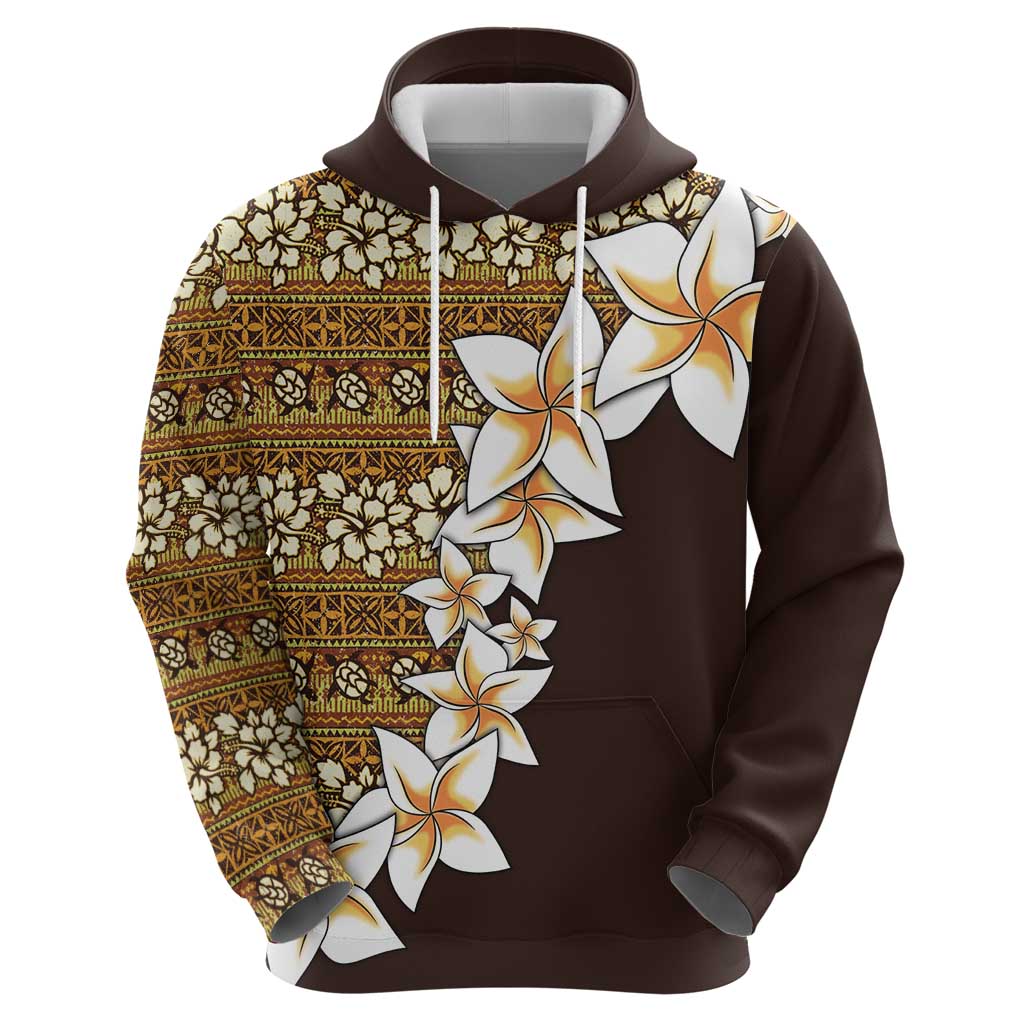 Vintage Hibiscus Turtle Pattern Zip Hoodie with Plumeria Half Style