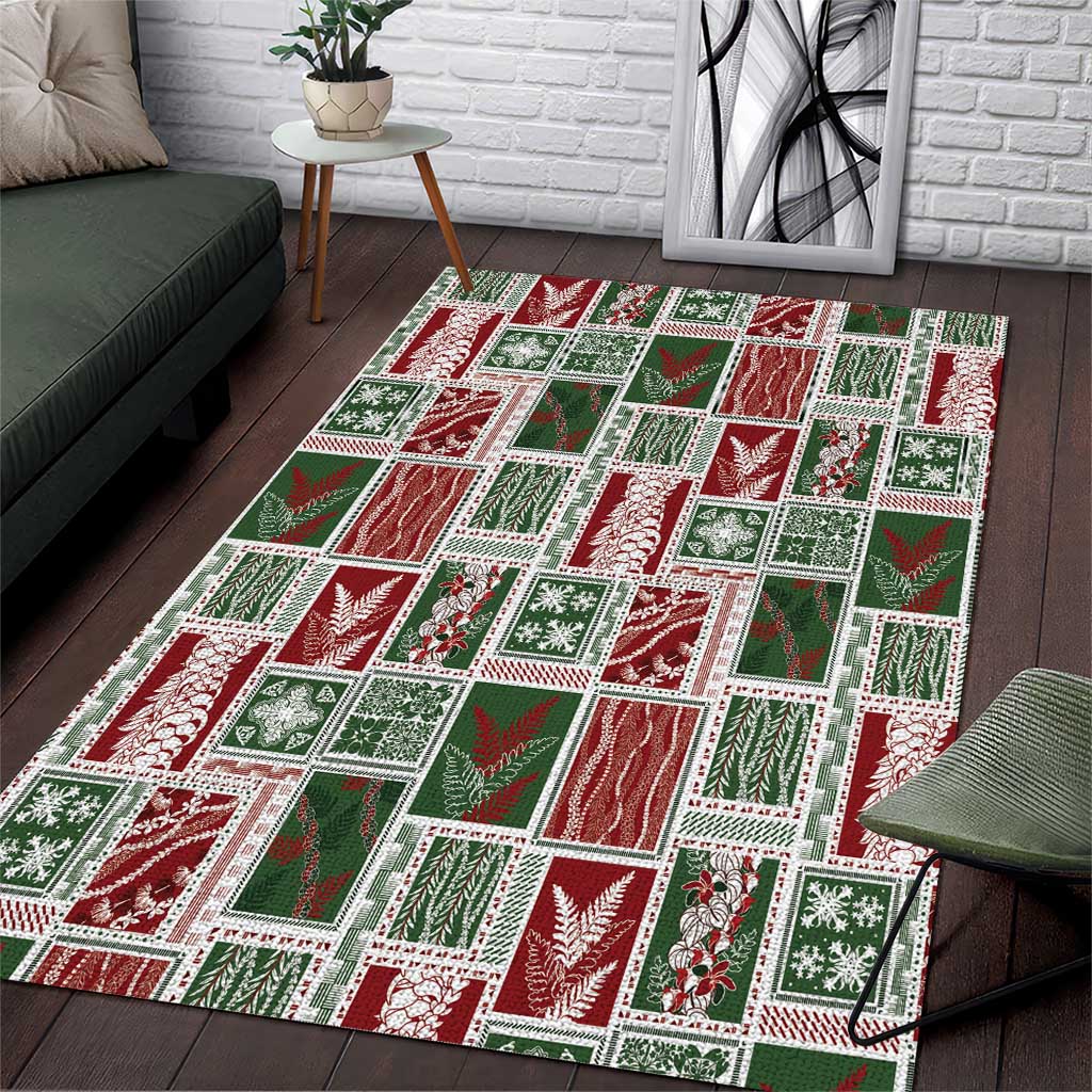 Mele Kalikimaka Hawaiian Quilt and Lei Patchwork Area Rug - Polynesian Pride