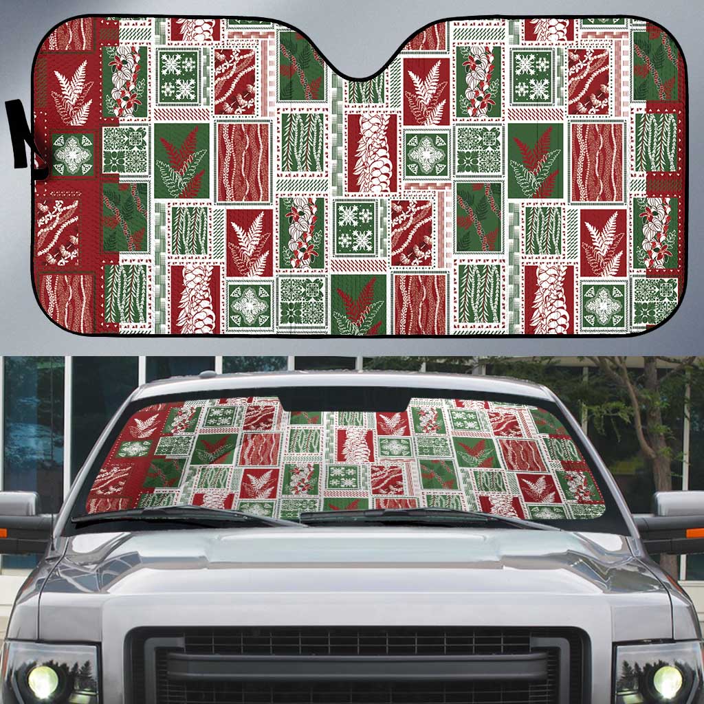 Mele Kalikimaka Hawaiian Quilt and Lei Patchwork Auto Sun Shade - Polynesian Pride