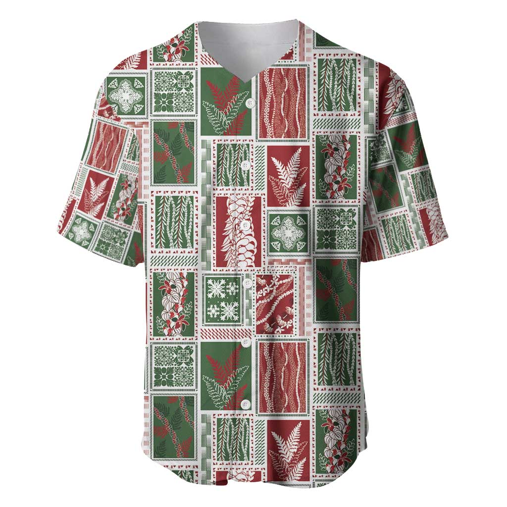 Mele Kalikimaka Hawaiian Quilt and Lei Patchwork Baseball Jersey - Polynesian Pride