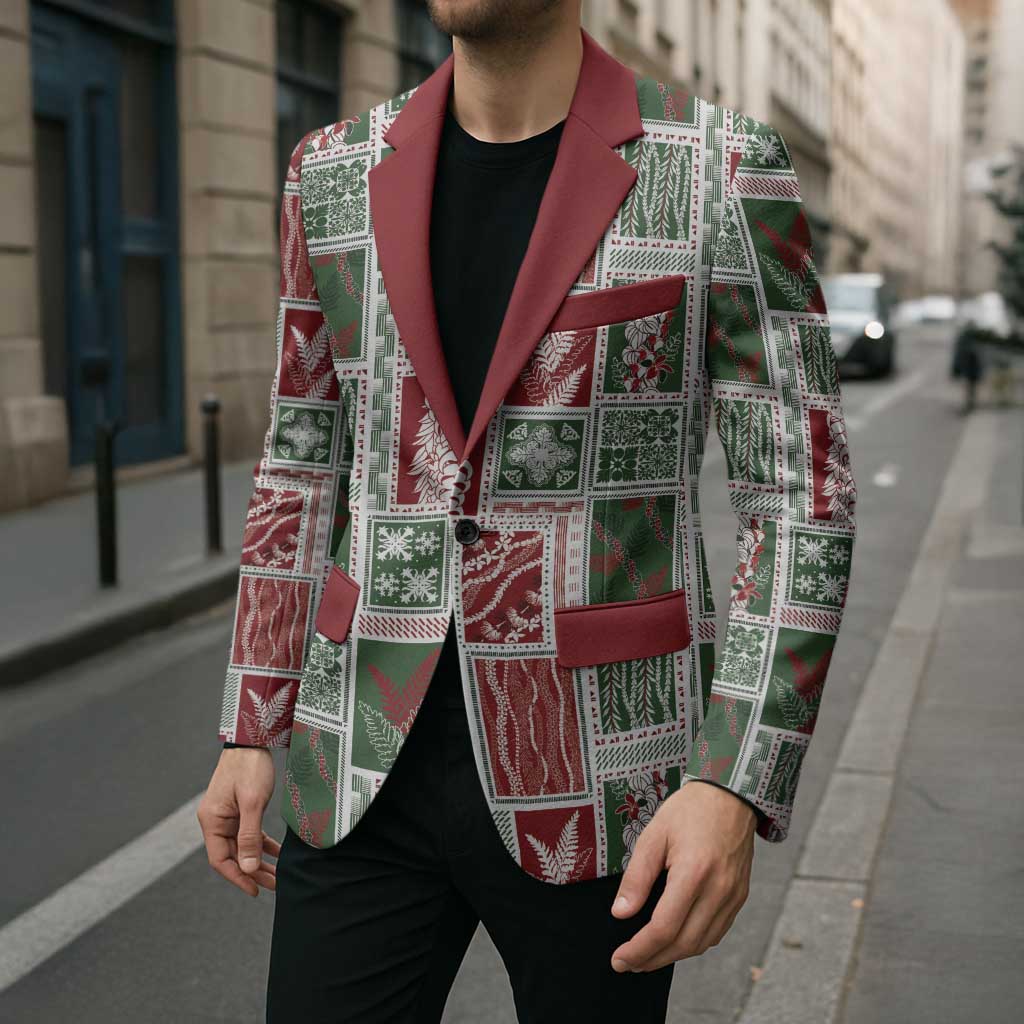 Mele Kalikimaka Hawaiian Quilt and Lei Patchwork Blazer - Polynesian Pride