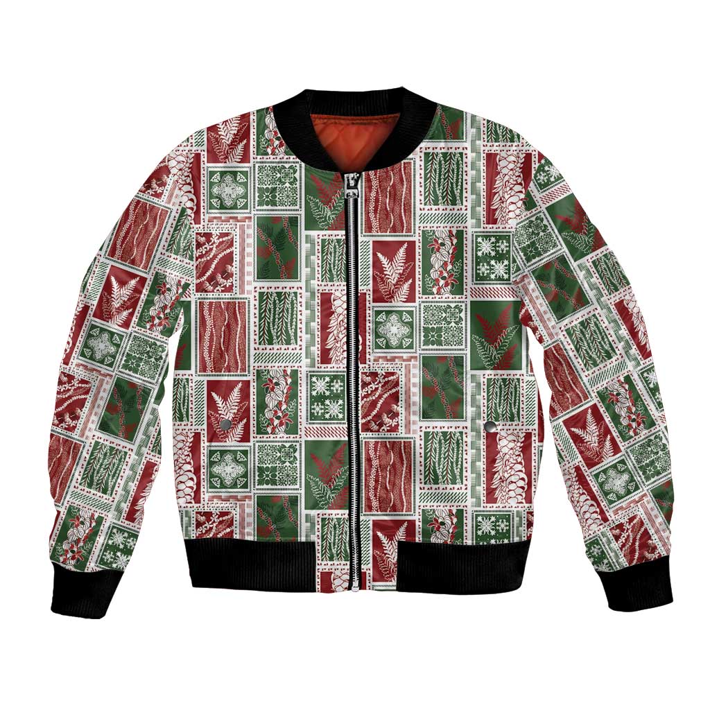 Mele Kalikimaka Hawaiian Quilt and Lei Patchwork Bomber Jacket - Polynesian Pride