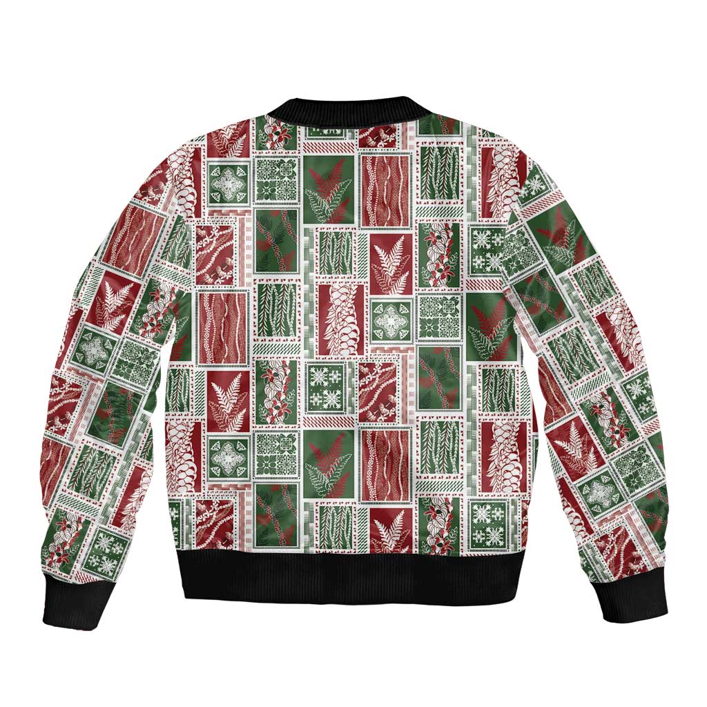 Mele Kalikimaka Hawaiian Quilt and Lei Patchwork Bomber Jacket - Polynesian Pride
