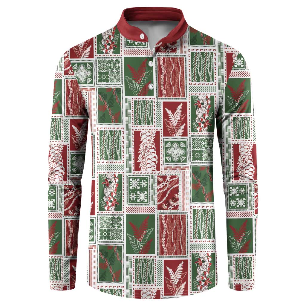 Mele Kalikimaka Hawaiian Quilt and Lei Patchwork Button Sweatshirt - Polynesian Pride