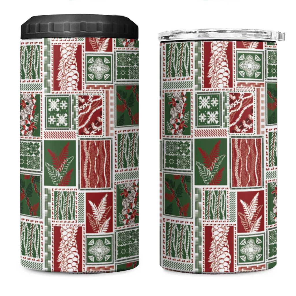 Mele Kalikimaka Hawaiian Quilt and Lei Patchwork 4 in 1 Can Cooler Tumbler - Polynesian Pride