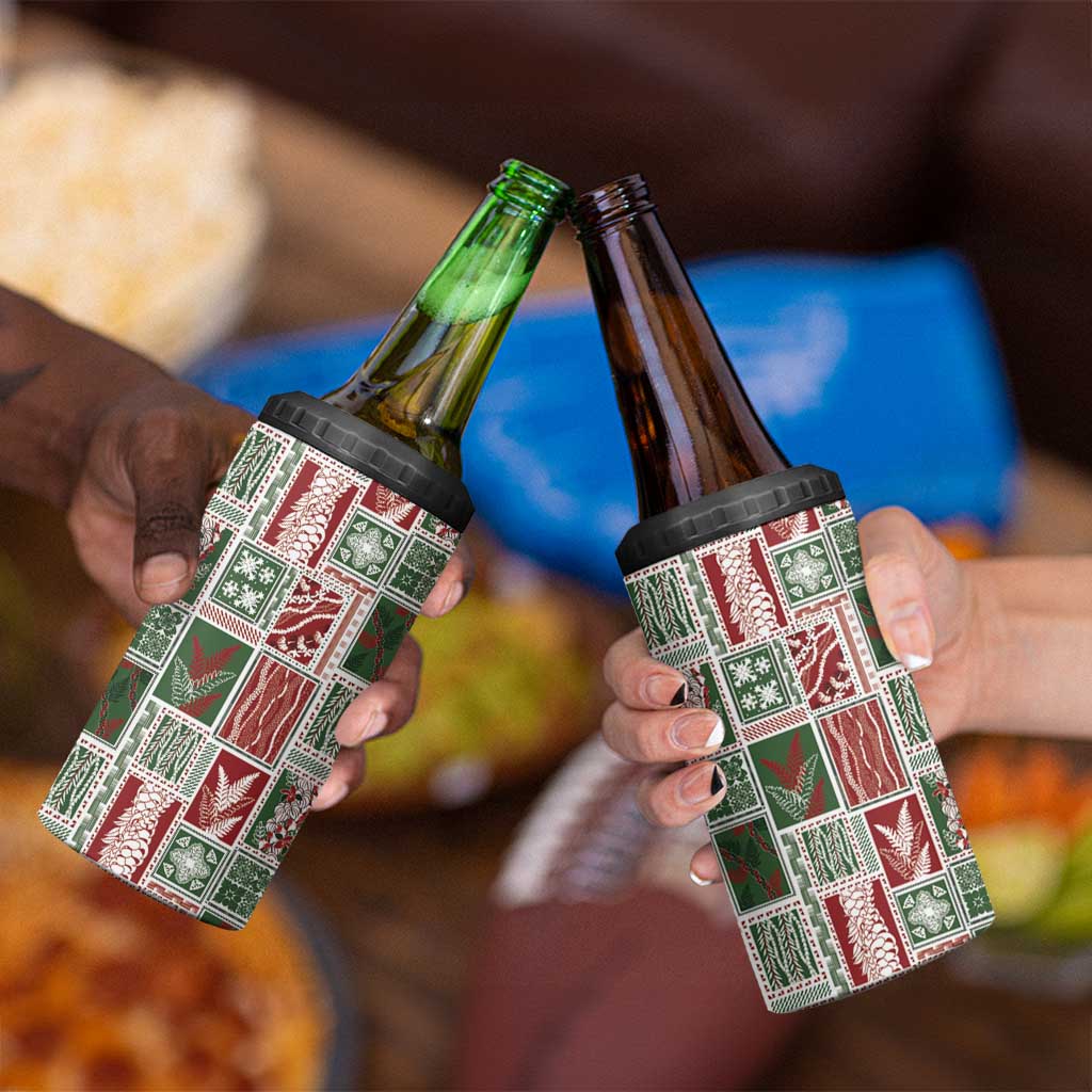 Mele Kalikimaka Hawaiian Quilt and Lei Patchwork 4 in 1 Can Cooler Tumbler - Polynesian Pride