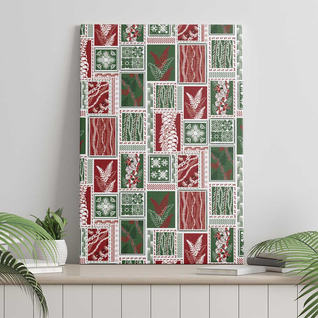Mele Kalikimaka Hawaiian Quilt and Lei Patchwork Canvas Wall Art - Polynesian Pride