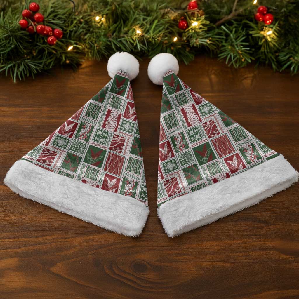 Mele Kalikimaka Hawaiian Quilt and Lei Patchwork Christmas Santa Hat - Polynesian Pride