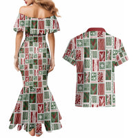 Mele Kalikimaka Hawaiian Quilt and Lei Patchwork Couples Matching Mermaid Dress and Hawaiian Shirt - Polynesian Pride