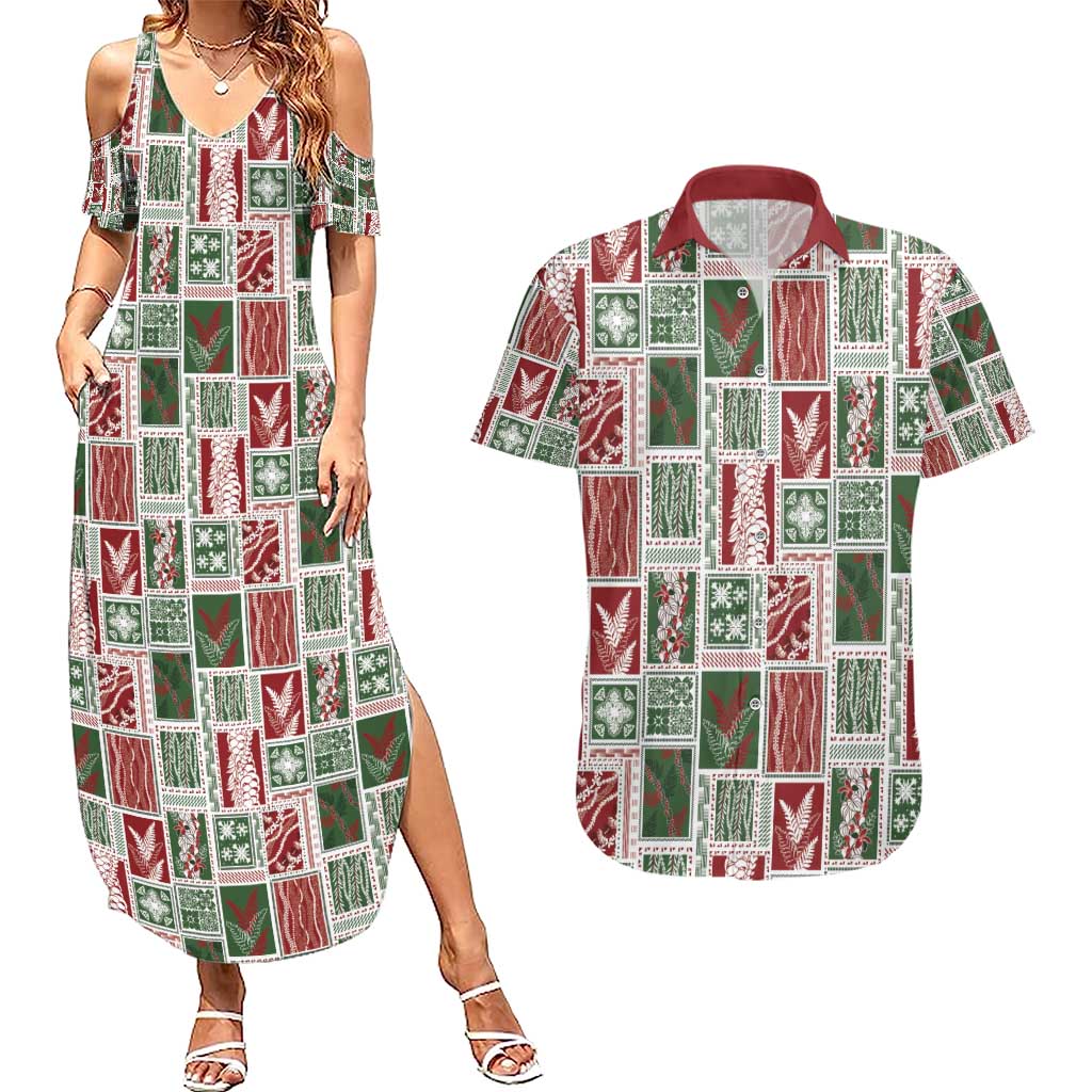 Mele Kalikimaka Hawaiian Quilt and Lei Patchwork Couples Matching Summer Maxi Dress and Hawaiian Shirt - Polynesian Pride