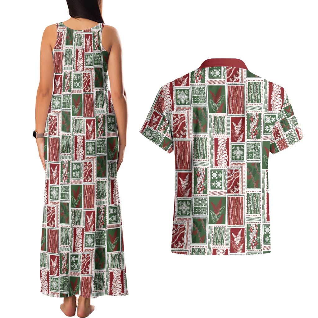 Mele Kalikimaka Hawaiian Quilt and Lei Patchwork Couples Matching Tank Maxi Dress and Hawaiian Shirt - Polynesian Pride