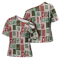 Mele Kalikimaka Hawaiian Quilt and Lei Patchwork Cross Shoulder Shirt - Polynesian Pride