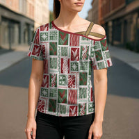 Mele Kalikimaka Hawaiian Quilt and Lei Patchwork Cross Shoulder Shirt - Polynesian Pride