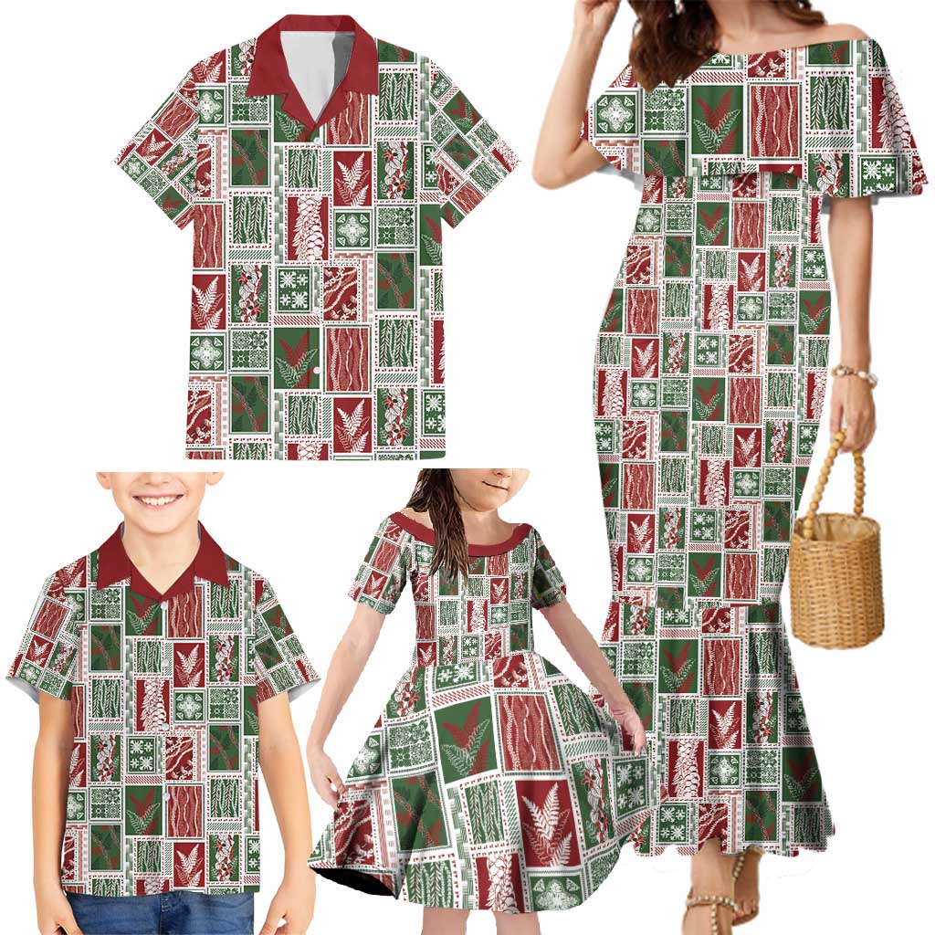 Mele Kalikimaka Hawaiian Quilt and Lei Patchwork Family Matching Mermaid Dress and Hawaiian Shirt - Polynesian Pride