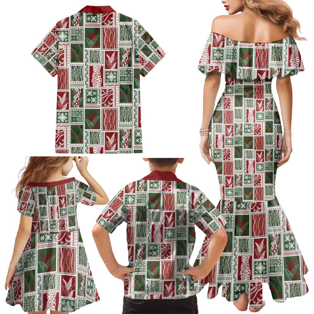 Mele Kalikimaka Hawaiian Quilt and Lei Patchwork Family Matching Mermaid Dress and Hawaiian Shirt - Polynesian Pride
