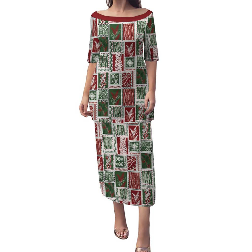 Mele Kalikimaka Hawaiian Quilt and Lei Patchwork Family Matching Puletasi and Hawaiian Shirt LT9 Mom's Dress Red - Polynesian Pride