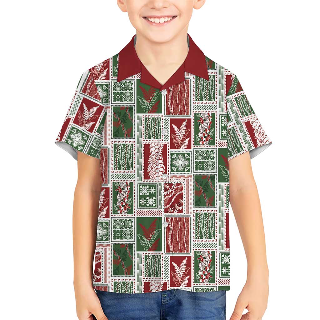 Mele Kalikimaka Hawaiian Quilt and Lei Patchwork Family Matching Puletasi and Hawaiian Shirt LT9 Son's Shirt Red - Polynesian Pride