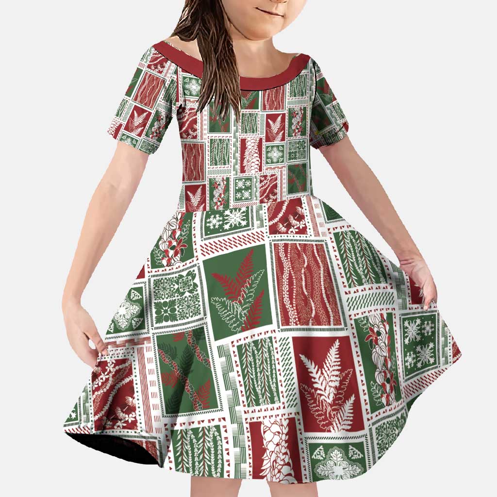Mele Kalikimaka Hawaiian Quilt and Lei Patchwork Family Matching Short Sleeve Bodycon Dress and Hawaiian Shirt - Polynesian Pride