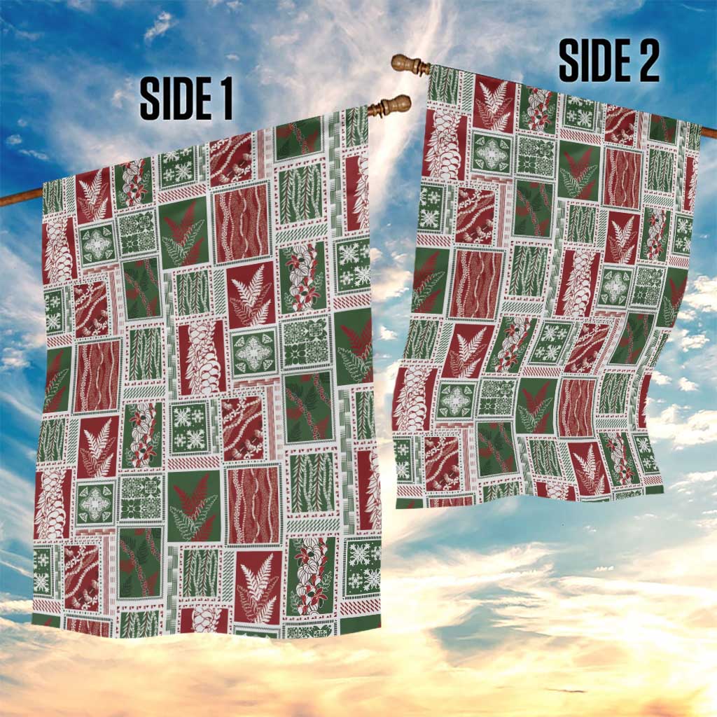 Mele Kalikimaka Hawaiian Quilt and Lei Patchwork Garden Flag - Polynesian Pride