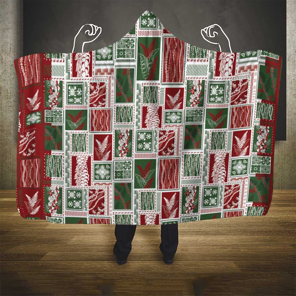 Mele Kalikimaka Hawaiian Quilt and Lei Patchwork Hooded Blanket - Polynesian Pride