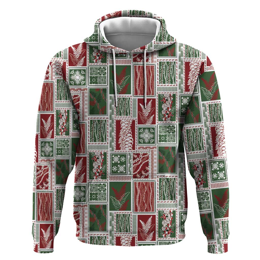 Mele Kalikimaka Hawaiian Quilt and Lei Patchwork Hoodie - Polynesian Pride