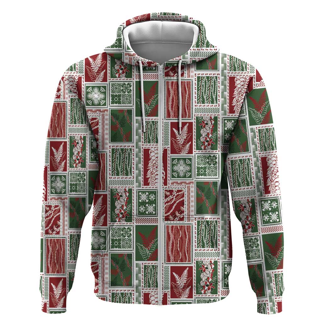 Mele Kalikimaka Hawaiian Quilt and Lei Patchwork Hoodie - Polynesian Pride