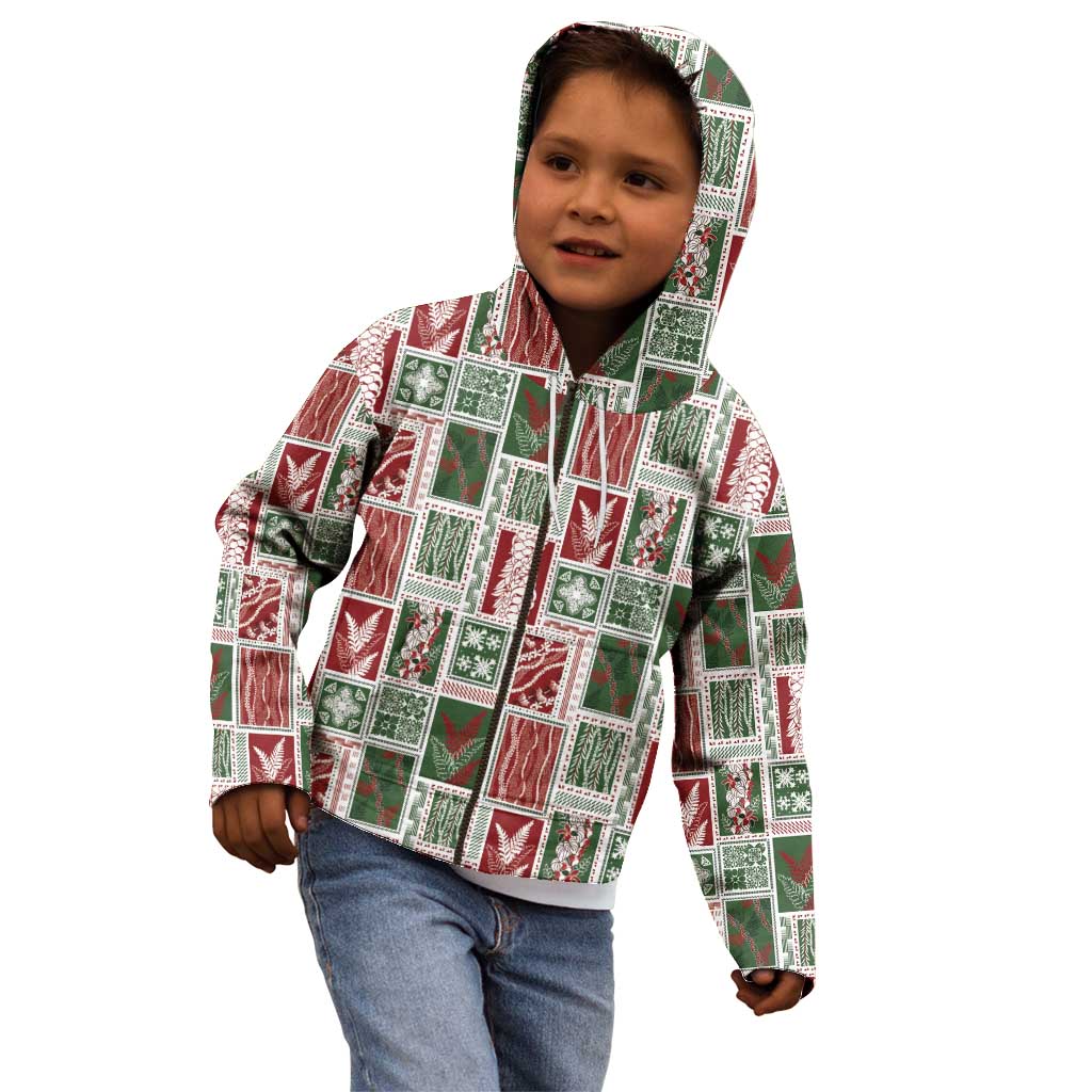 Mele Kalikimaka Hawaiian Quilt and Lei Patchwork Kid Hoodie - Polynesian Pride