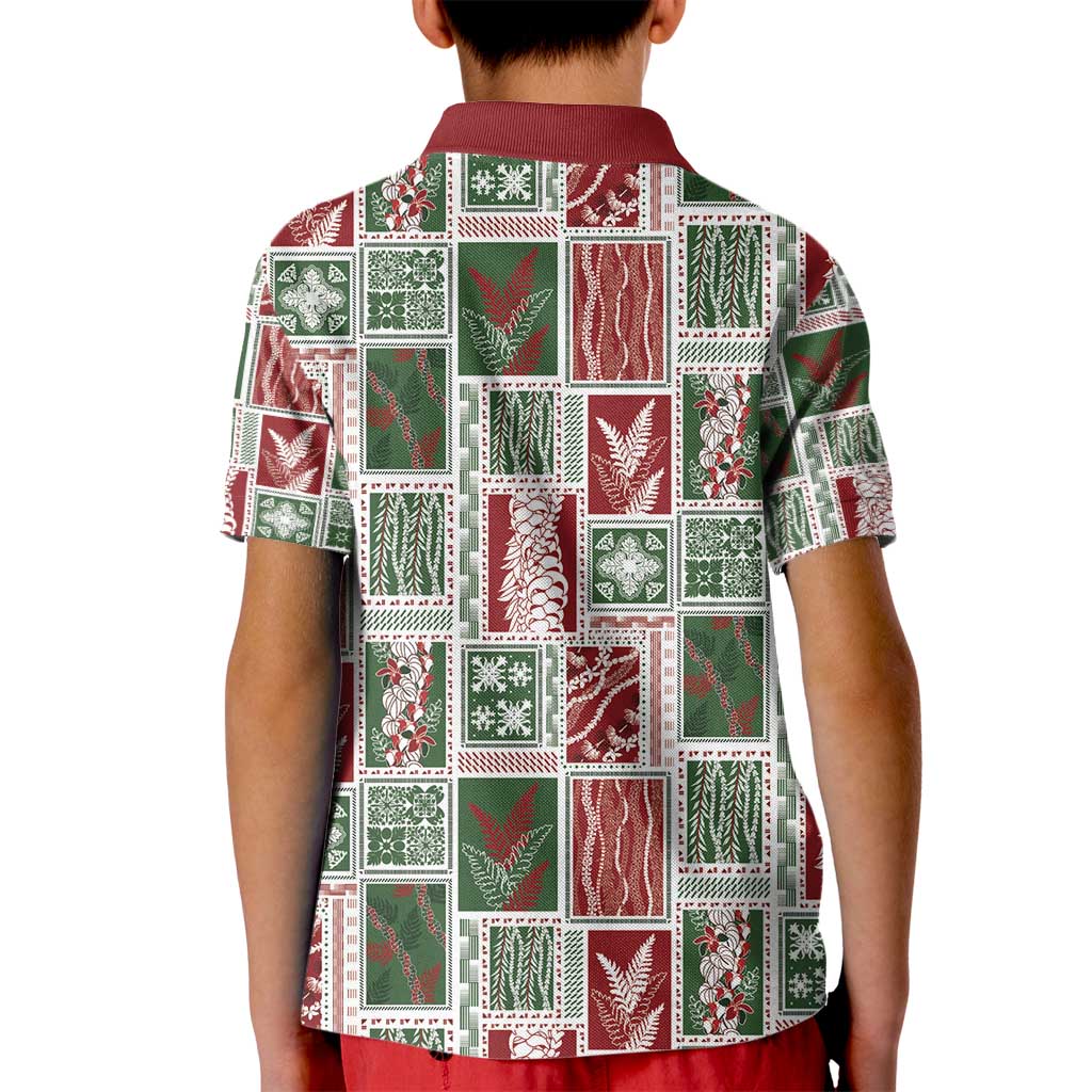 Mele Kalikimaka Hawaiian Quilt and Lei Patchwork Kid Polo Shirt - Polynesian Pride