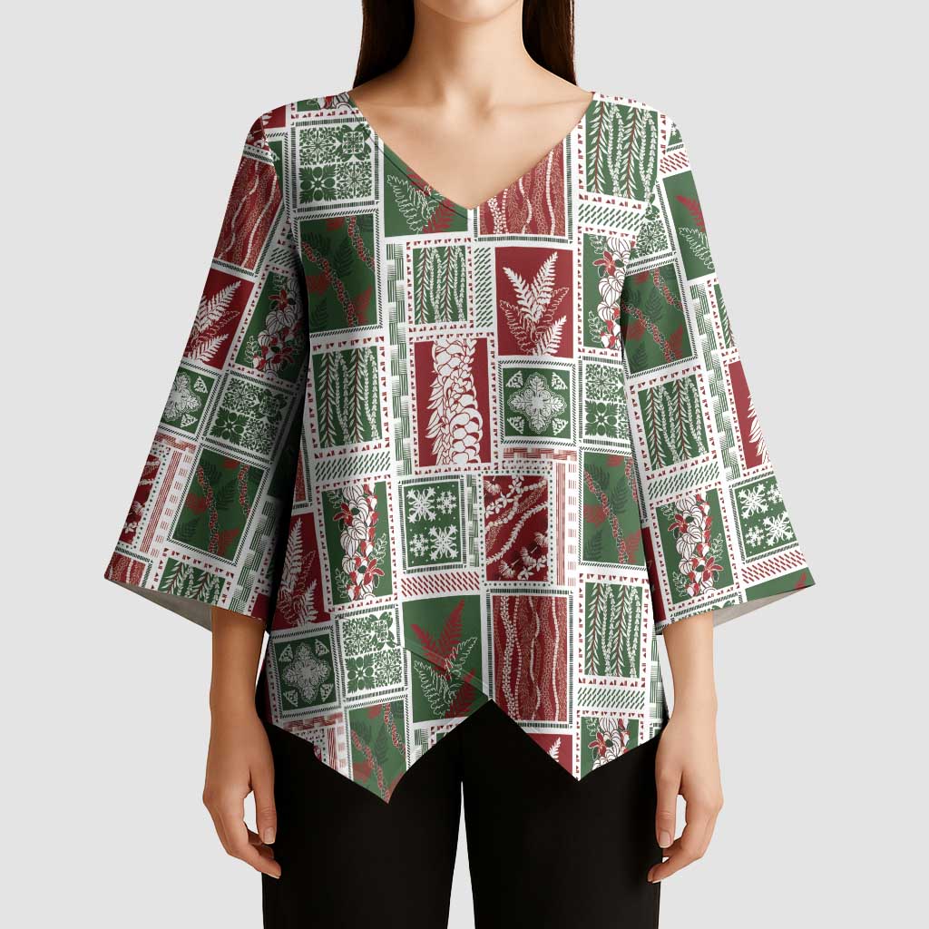 Mele Kalikimaka Hawaiian Quilt and Lei Patchwork Kimono Sleeve Blouse - Polynesian Pride