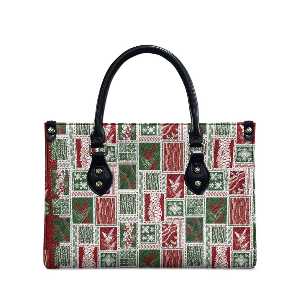 Mele Kalikimaka Hawaiian Quilt and Lei Patchwork Leather Bag - Polynesian Pride