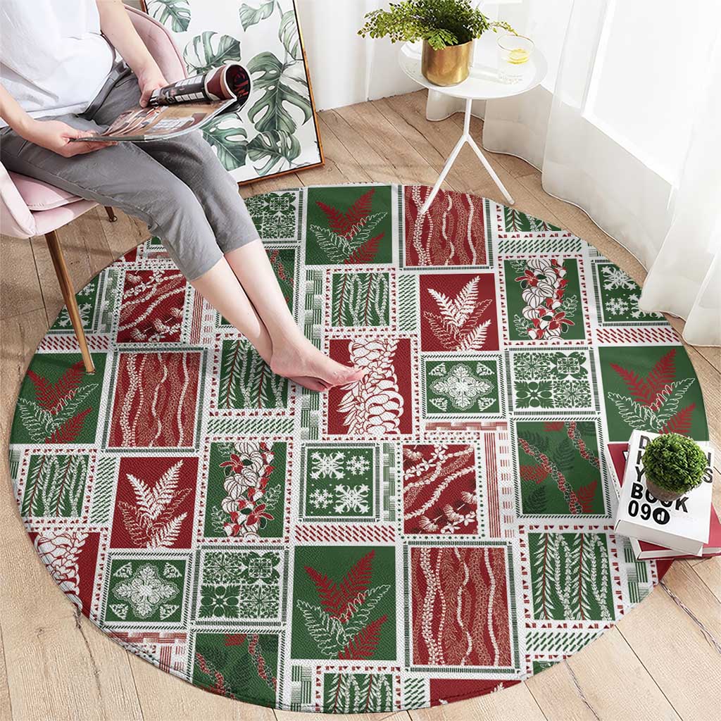 Mele Kalikimaka Hawaiian Quilt and Lei Patchwork Round Carpet - Polynesian Pride