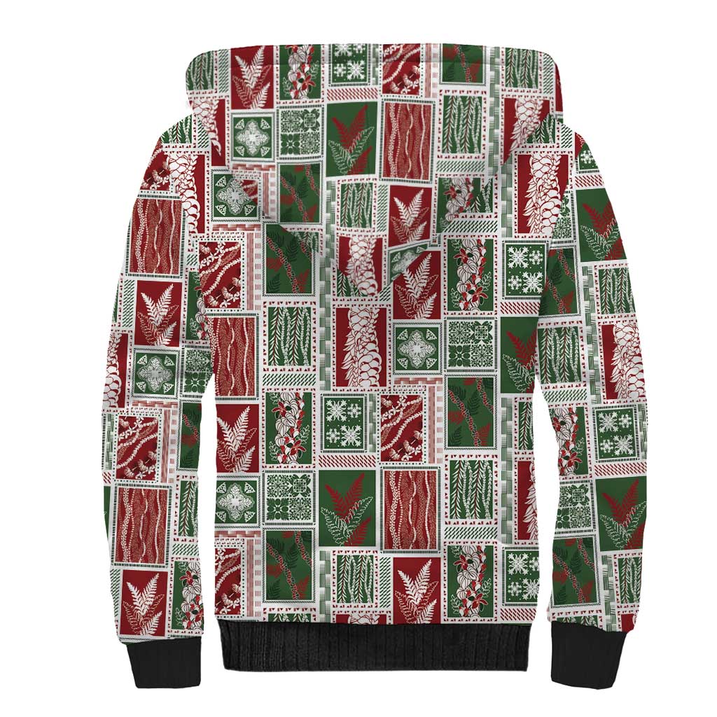 Mele Kalikimaka Hawaiian Quilt and Lei Patchwork Sherpa Hoodie - Polynesian Pride