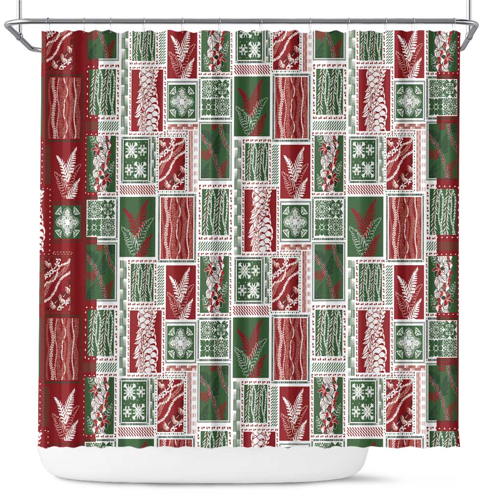 Mele Kalikimaka Hawaiian Quilt and Lei Patchwork Shower Curtain - Polynesian Pride