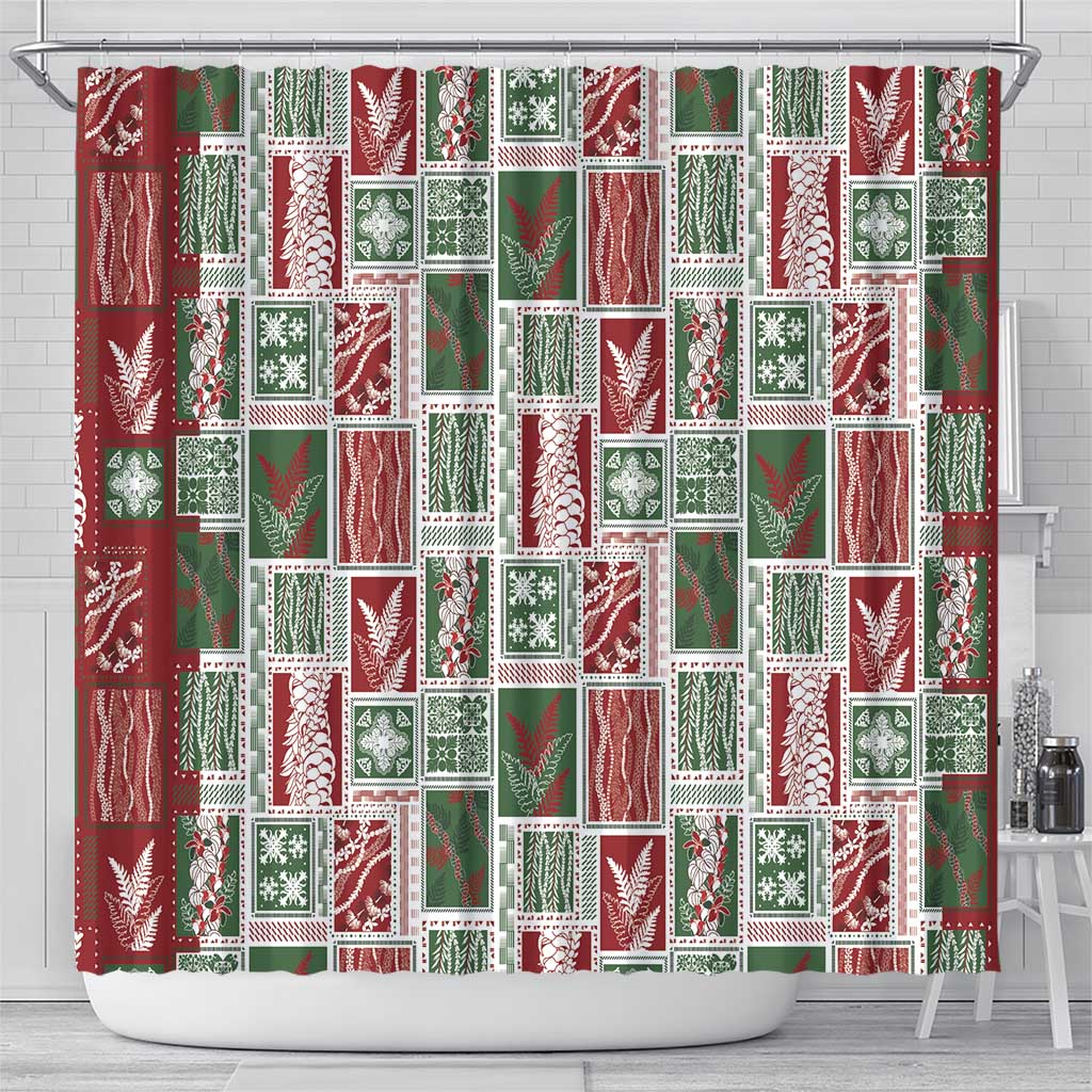 Mele Kalikimaka Hawaiian Quilt and Lei Patchwork Shower Curtain - Polynesian Pride
