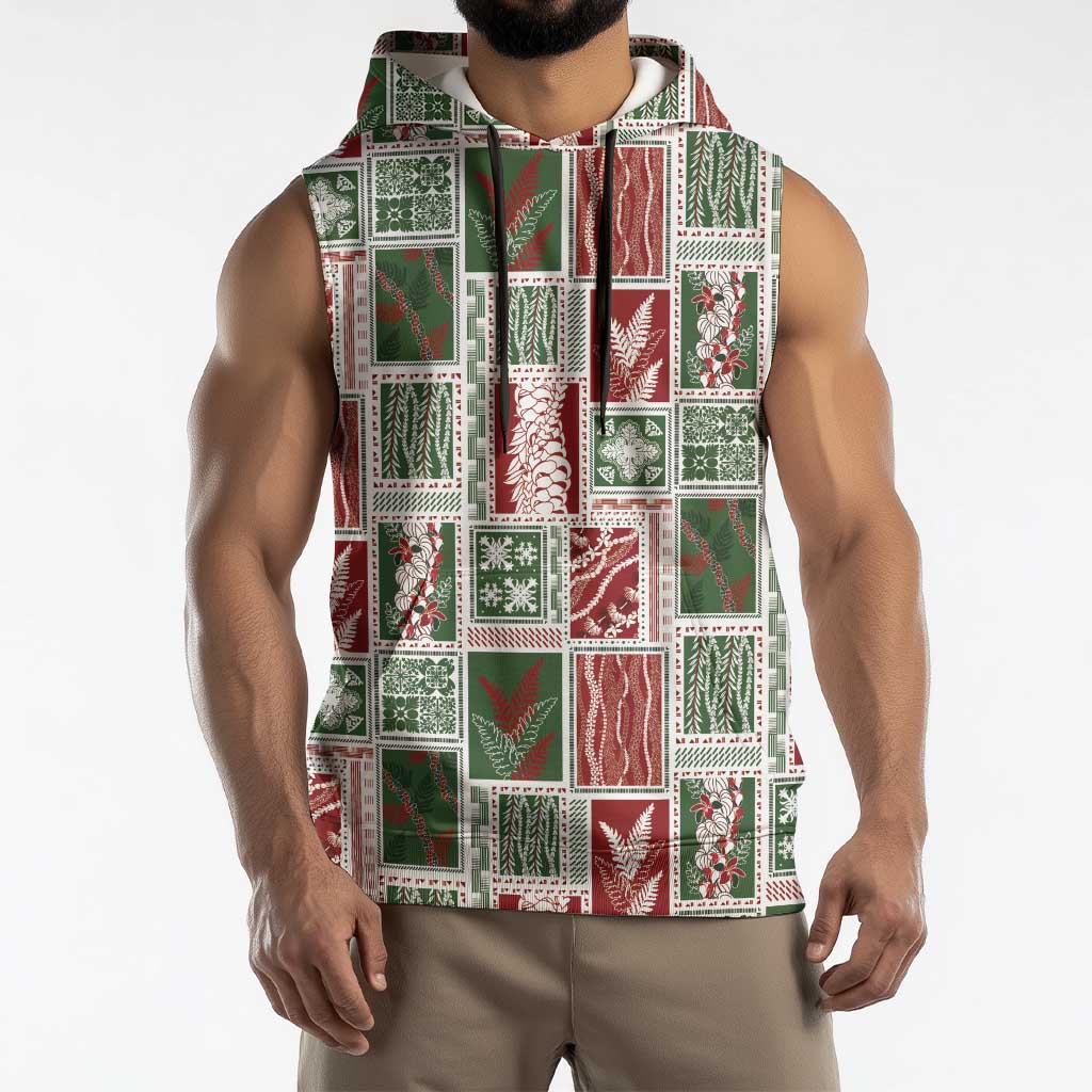 Mele Kalikimaka Hawaiian Quilt and Lei Patchwork Sleeveless Hoodie - Polynesian Pride