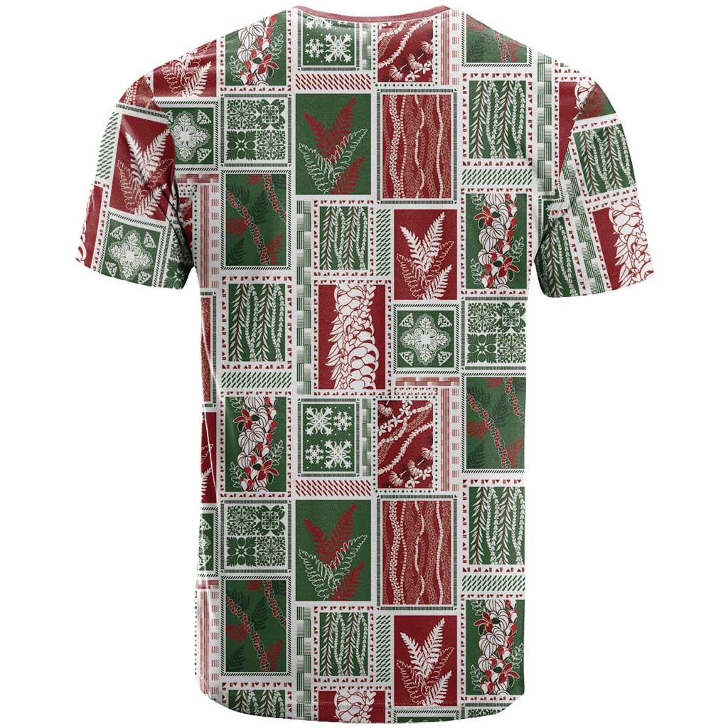 Mele Kalikimaka Hawaiian Quilt and Lei Patchwork T Shirt - Polynesian Pride