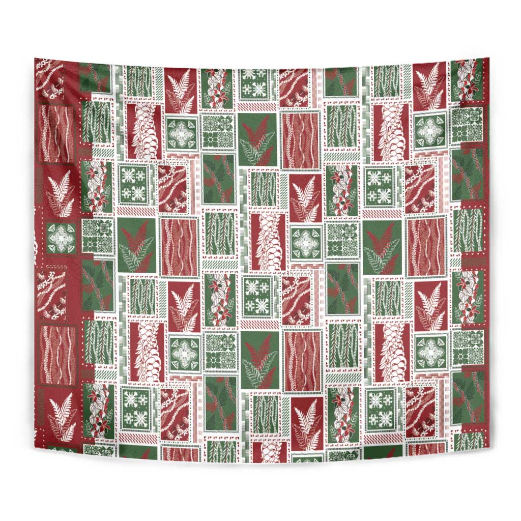 Mele Kalikimaka Hawaiian Quilt and Lei Patchwork Tapestry - Polynesian Pride