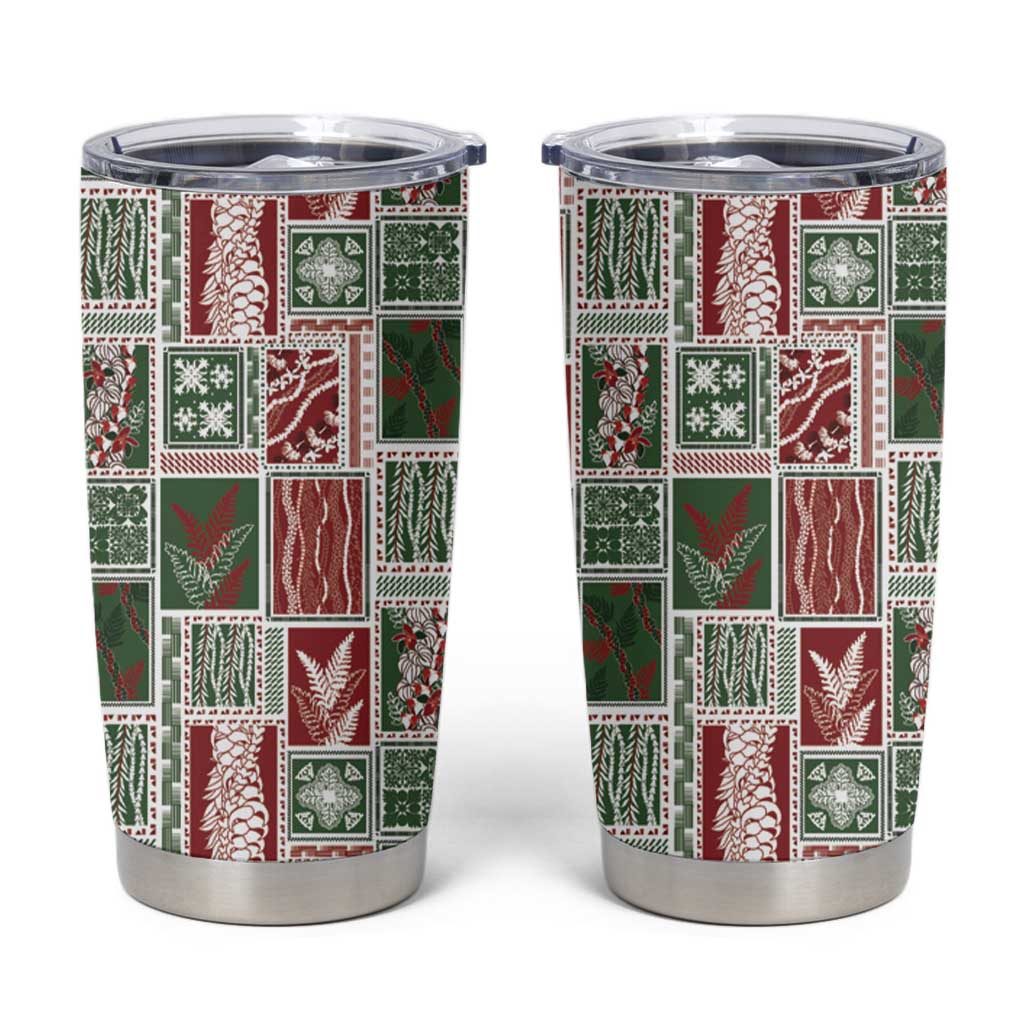 Mele Kalikimaka Hawaiian Quilt and Lei Patchwork Tumbler Cup - Polynesian Pride