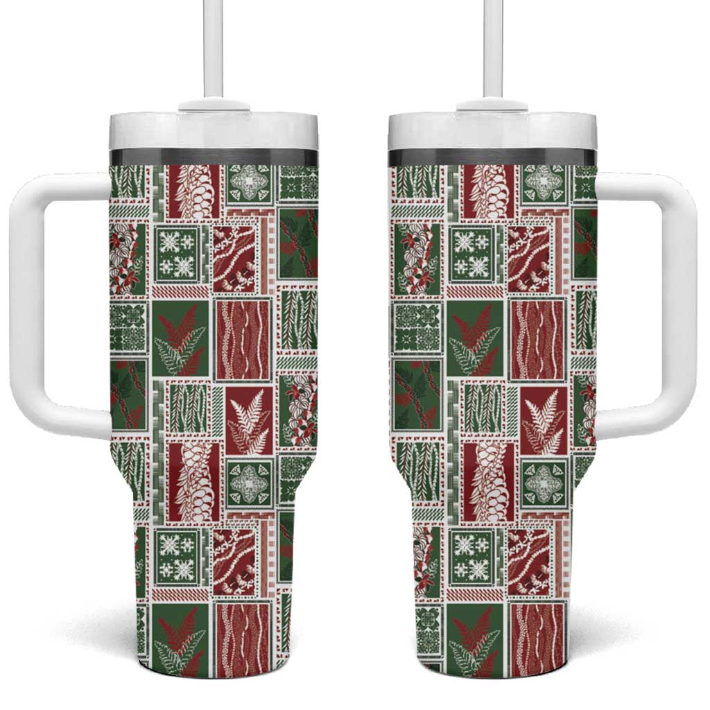 Mele Kalikimaka Hawaiian Quilt and Lei Patchwork Tumbler With Handle - Polynesian Pride