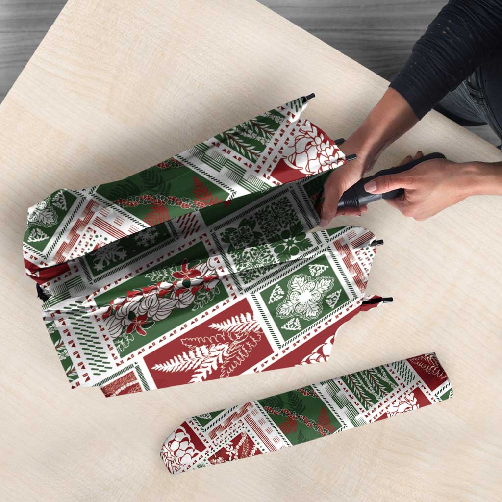 Mele Kalikimaka Hawaiian Quilt and Lei Patchwork Umbrella - Polynesian Pride