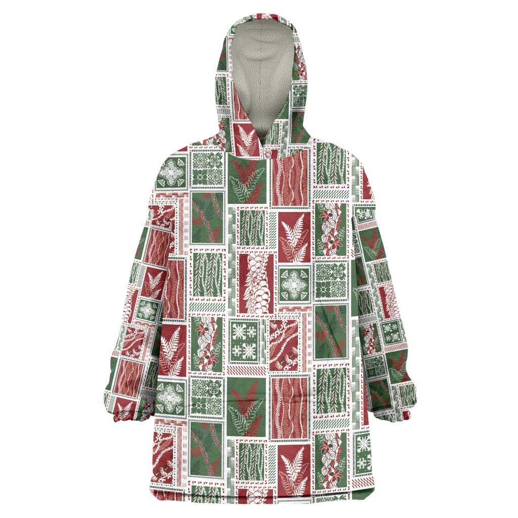 Mele Kalikimaka Hawaiian Quilt and Lei Patchwork Wearable Blanket Hoodie - Polynesian Pride