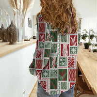 Mele Kalikimaka Hawaiian Quilt and Lei Patchwork Women Casual Shirt - Polynesian Pride